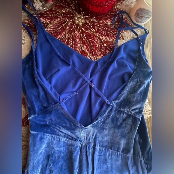 For Love And Lemons Maxi Dress Womens Sz M  Cobalt Blue Velvet Full Length Open - Picture 16 of 16